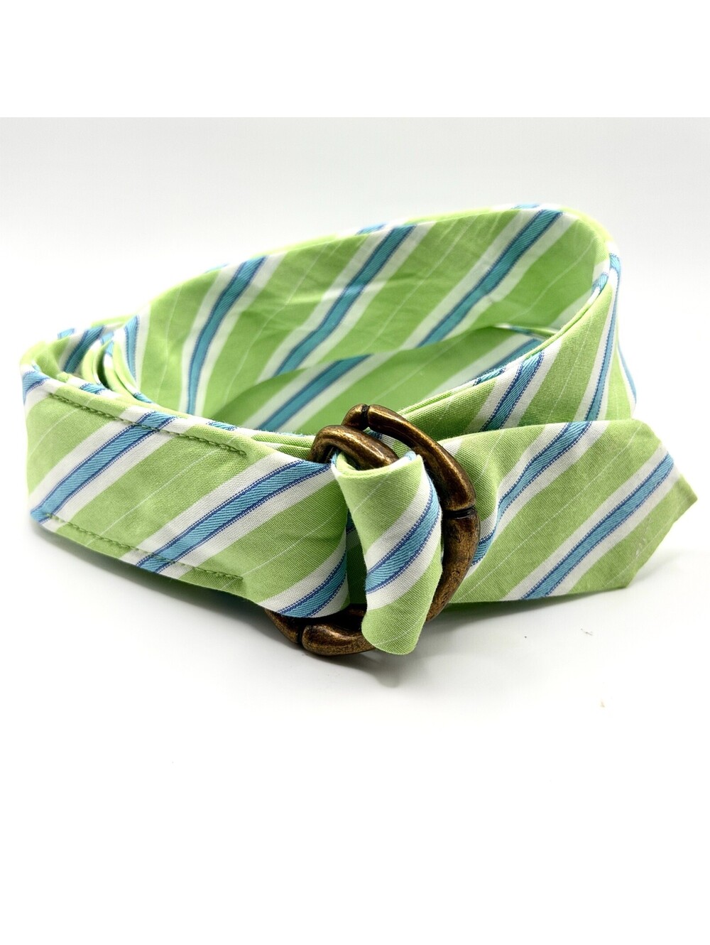 J.Crew Green Blue Striped Cotton D-Ring Ribbon Belt
